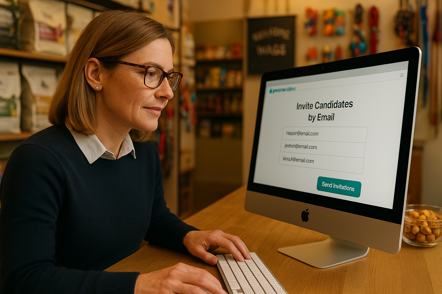 Shop owner inviting candidates by email on groomer.video